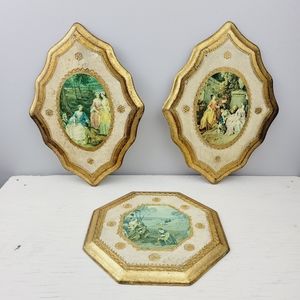 Vintage Italian Wall Art Wood Plaques Florentine Toleware Tole Art Gold Gilt